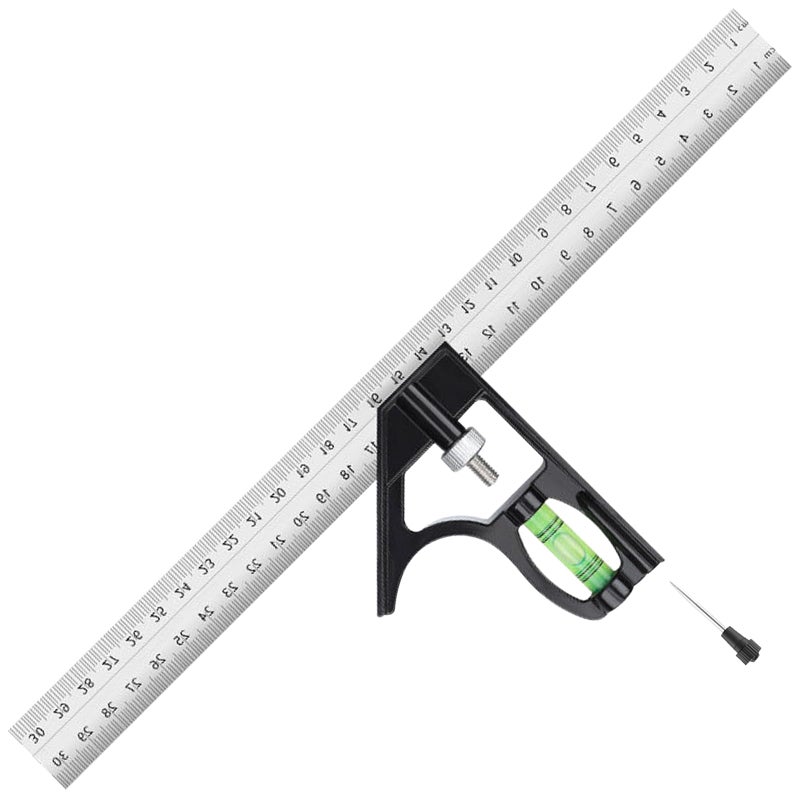 FXHDC-M 12" Metric Combination Square Ruler for Electricians and Carpenters 45-90 Degree Marking Bubble Level Square Tool Woodworking Combo Square (300mm) - Image 1