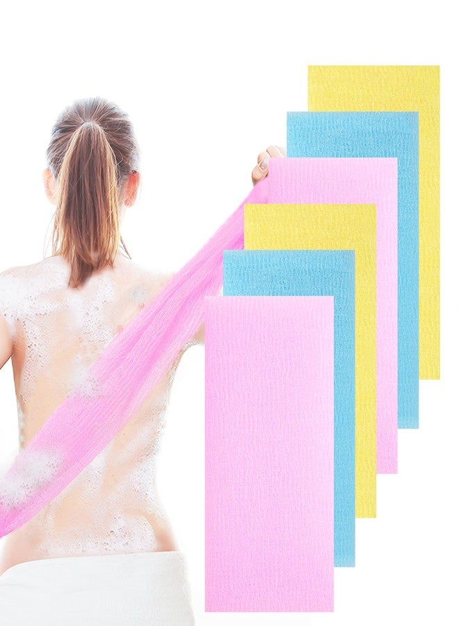 MoHern 6 PCS Exfoliating Washcloth, 35 Inch 3 Colors Nylon Bath Exfoliating Towel for Shower, Colorful Japanese Washcloth, Exfoliating Body Scrubber (Blue, Yellow, Pink) - Image 1
