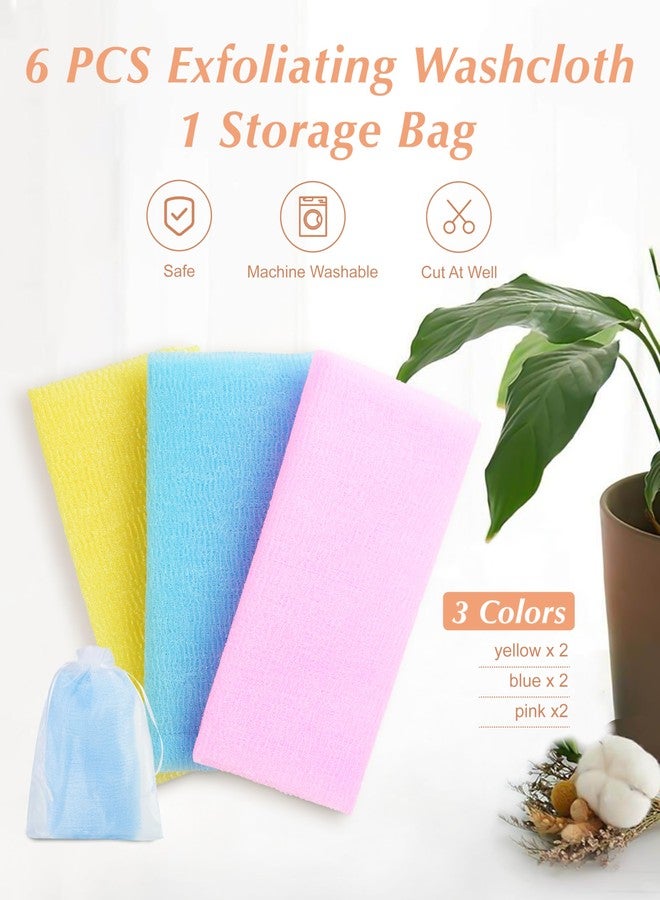 MoHern 6 PCS Exfoliating Washcloth, 35 Inch 3 Colors Nylon Bath Exfoliating Towel for Shower, Colorful Japanese Washcloth, Exfoliating Body Scrubber (Blue, Yellow, Pink) - Image 2
