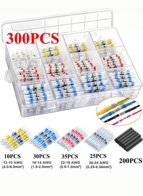 مجموعة متنوعة من 300 قطعة من موصلات أسلاك اللحام وأنابيب الانكماش الحراري