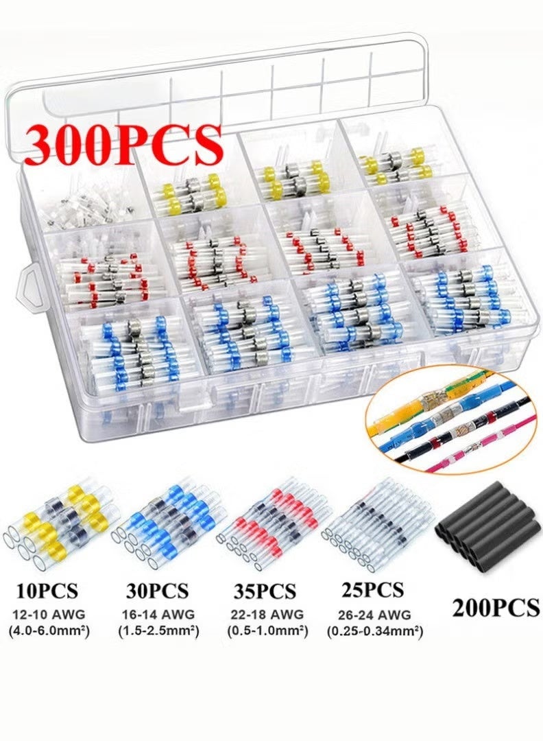 300PCS Solder Seal Wire Connectors & Heat Shrink Tubing Assorted Combo Kit - Image 1