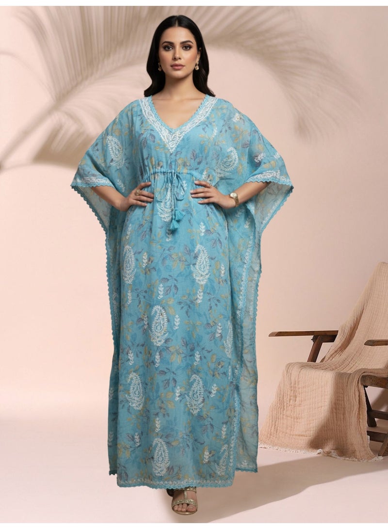 Alaya Hand Embroidered Chikankari Cotton Kaftan-AL3833 - Image 1