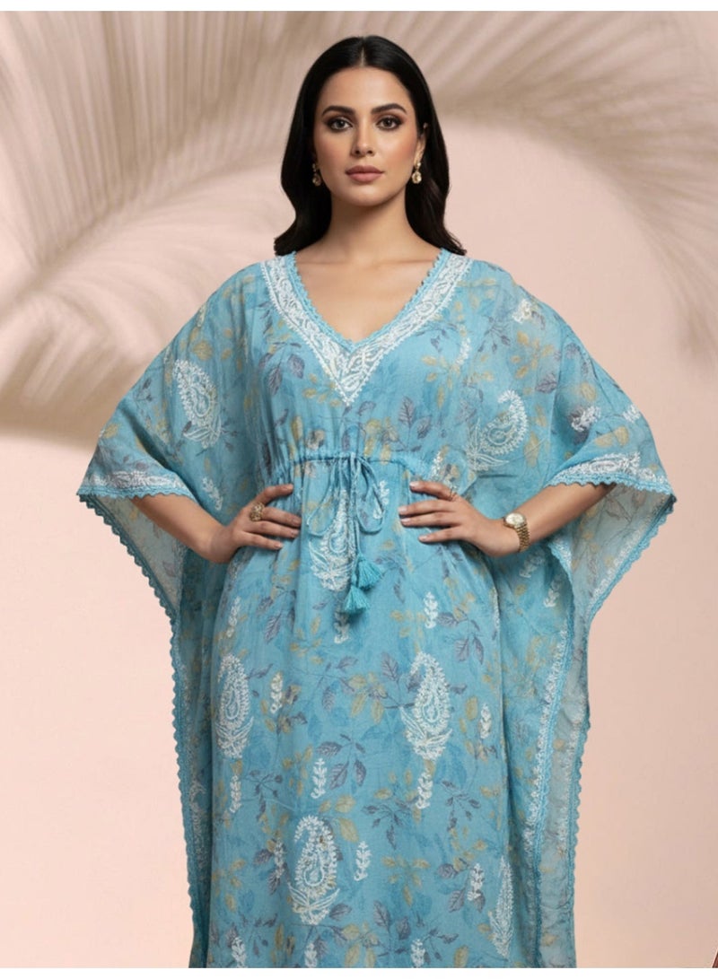 Alaya Hand Embroidered Chikankari Cotton Kaftan-AL3833 - Image 3