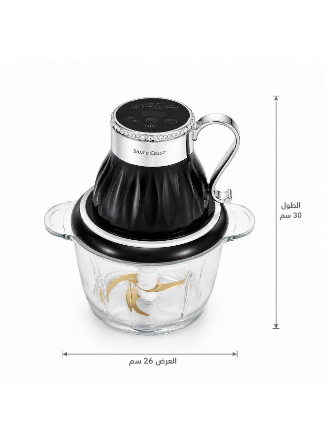 Silver Crest Food Chopper With Touch Screen and 3L Glass Bowl, 600W, Black/Clear - Image 2