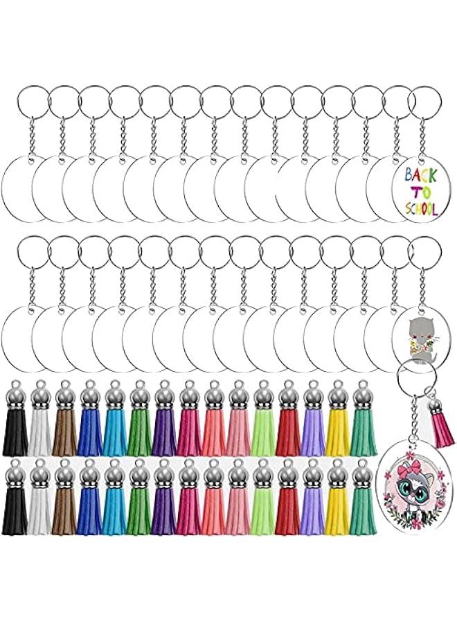 FYLX Set of 30 Clear Acrylic Keychain Blanks Rings with Chain Tels and Jump Rings  Total 120 s - Image 1