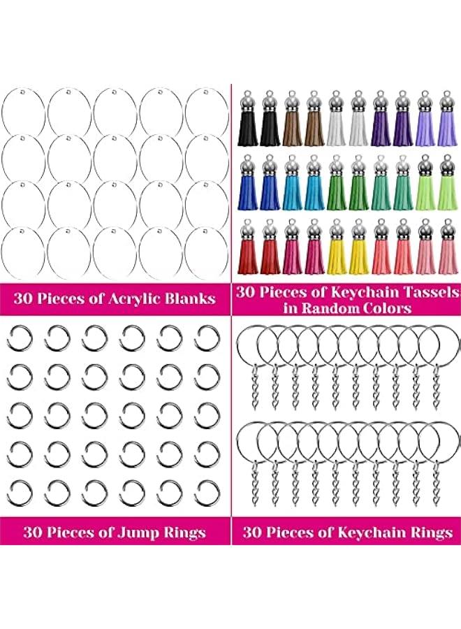 FYLX Set of 30 Clear Acrylic Keychain Blanks Rings with Chain Tels and Jump Rings  Total 120 s - Image 2