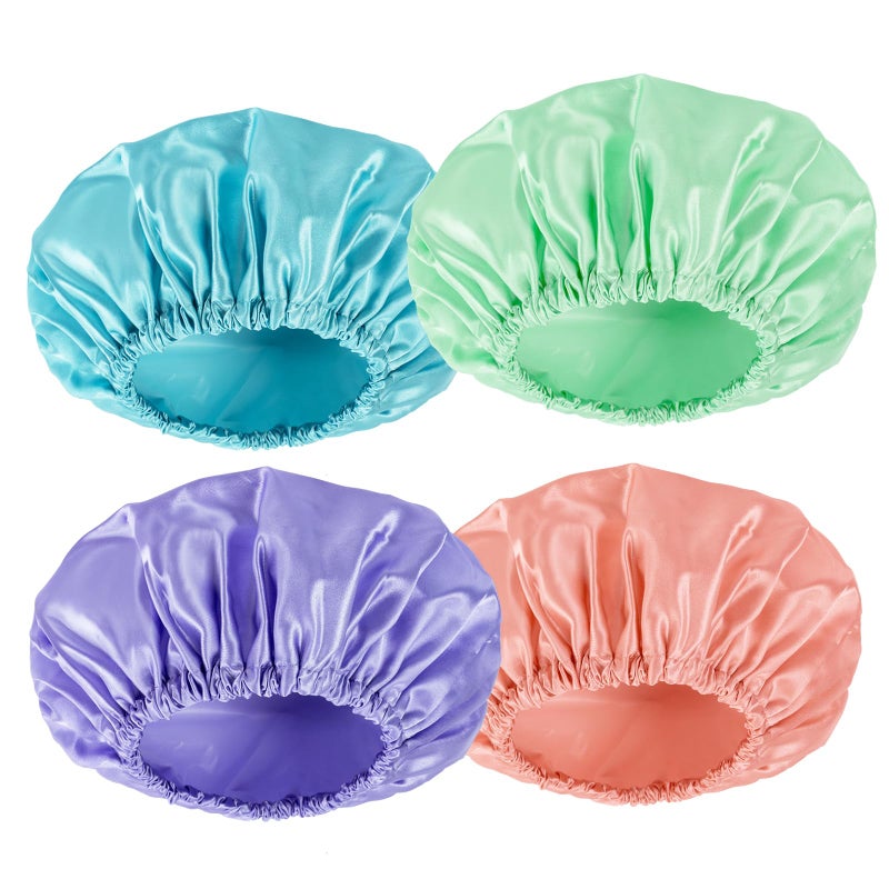 AmazerBath Shower Cap, 4 PCS Shower Caps for Women Reusable Waterproof, Double Layers Hair Cap for Shower, Elastic and Flexi Bath Caps, Environmental Protection Bathing Hat for Adult Kids - Image 1
