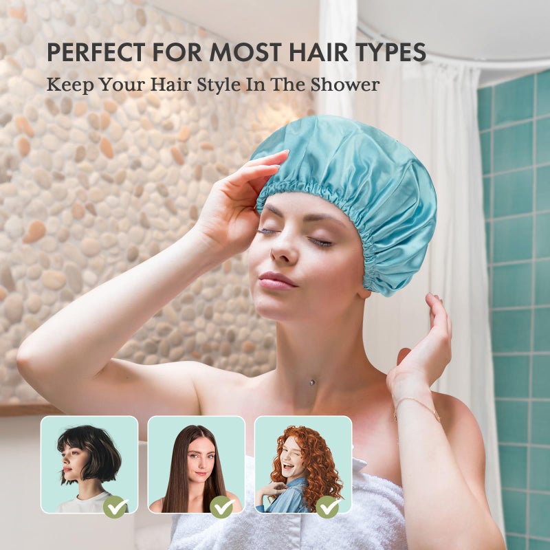AmazerBath Shower Cap, 4 PCS Shower Caps for Women Reusable Waterproof, Double Layers Hair Cap for Shower, Elastic and Flexi Bath Caps, Environmental Protection Bathing Hat for Adult Kids - Image 3