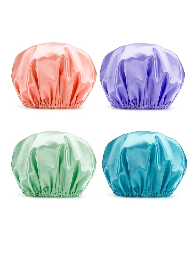 AmazerBath - AmazerBath Shower Caps for Women, 4 PCS Waterproof Bath Caps, Elastic and Reusable Shower Hair Cap, Double Layers Hair Cap, Environmental Protection Bathing Hat - Image 1