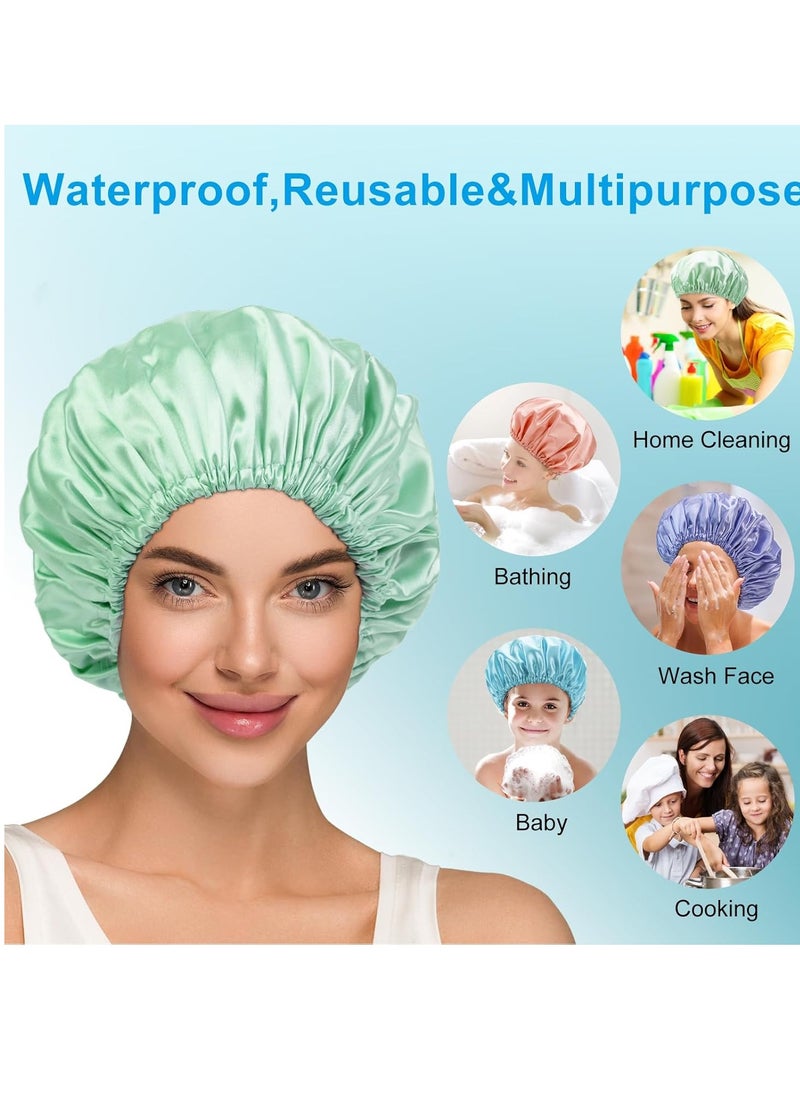 AmazerBath - AmazerBath Shower Caps for Women, 4 PCS Waterproof Bath Caps, Elastic and Reusable Shower Hair Cap, Double Layers Hair Cap, Environmental Protection Bathing Hat - Image 1