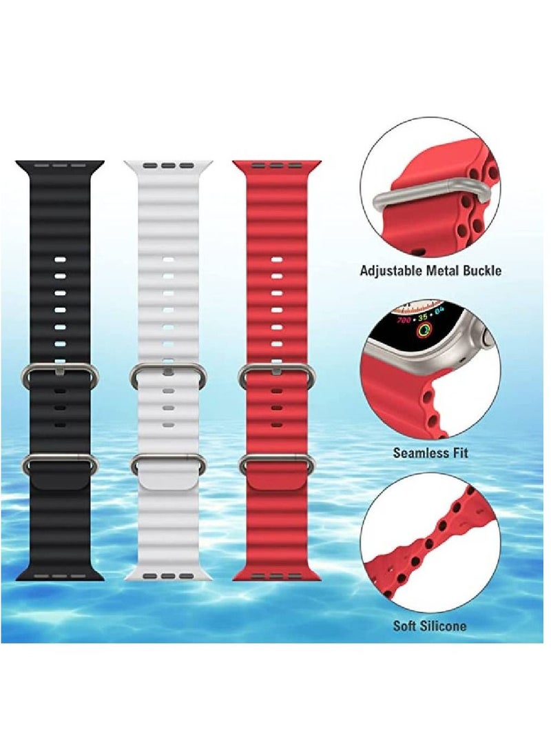 GENNEXT - 3 Pack Adjustment Soft Silicone Wristbands Compatible with Apple Watch Ultra 49mm Red/White/Black - Image 1