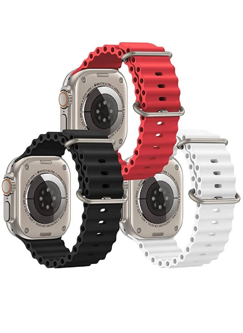 GENNEXT - 3 Pack Adjustment Soft Silicone Wristbands Compatible with Apple Watch Ultra 49mm Red/White/Black - Image 1
