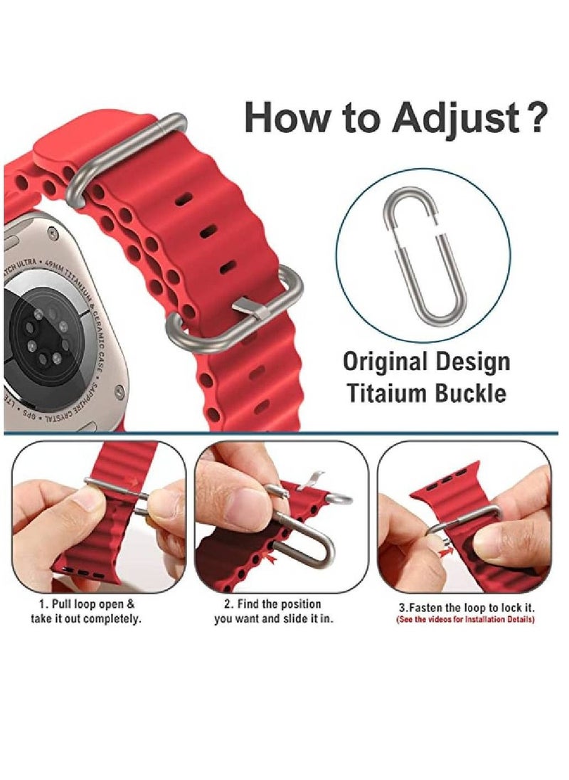 GENNEXT - 3 Pack Adjustment Soft Silicone Wristbands Compatible with Apple Watch Ultra 49mm Red/White/Black - Image 1