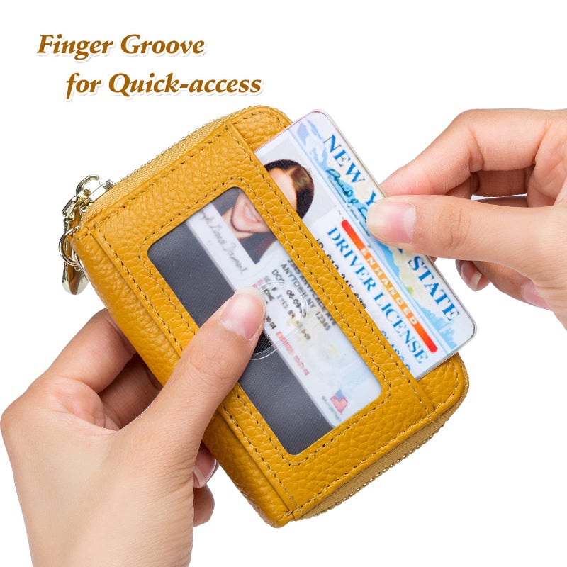 imeetu RFID Credit Card Wallet, Genuine Leather Zipper Card Case Holder with Removable Keychain(Pro - Yellow) - Image 3