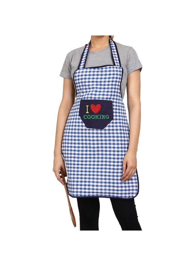 JMi Cotton Checkered Design Waterproof Apron with Multipurpose Front Large Embroidered Pocket Pack of 2 (BLUE YELLOW) - Image 4