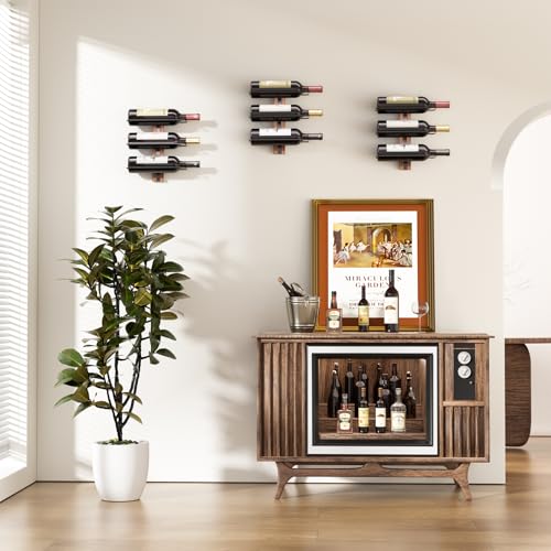 B4Life Wine Rack Wall Mounted for 9 Wine Bottles, Wood Wine Racks for Wall, Wine Holder Wine Bottle Racks for Kitchen, Dining Room, Bar - Image 2