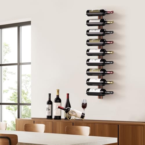 B4Life Wine Rack Wall Mounted for 9 Wine Bottles, Wood Wine Racks for Wall, Wine Holder Wine Bottle Racks for Kitchen, Dining Room, Bar - Image 3