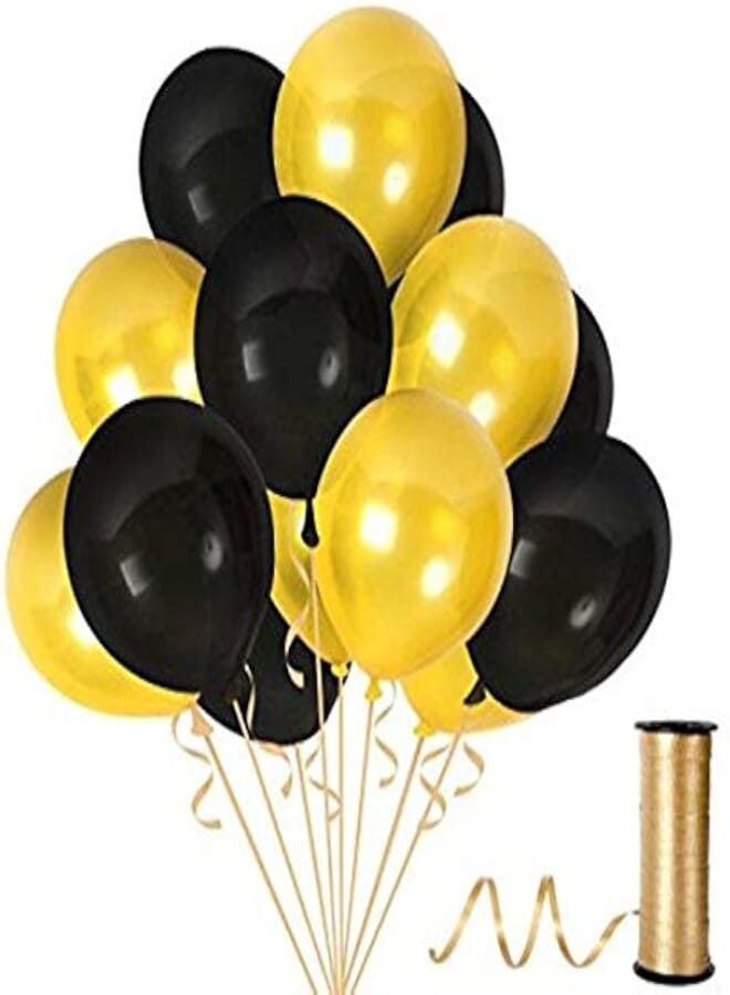 Salux 40 pcs Classy Black and Gold Combo Balloons and Gold Curling Ribbon 450 Meter - Salux Classic Collection