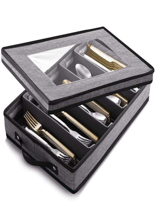 STORAGEBUD Flatware & Utensil Storage, Durable Silverware Storage Box with Padded Dividers, 5 Compartment Flatware Storage Case, Silverware Case with Handles and Removable Lid - Protects and Organizes Cutlery - Image 1