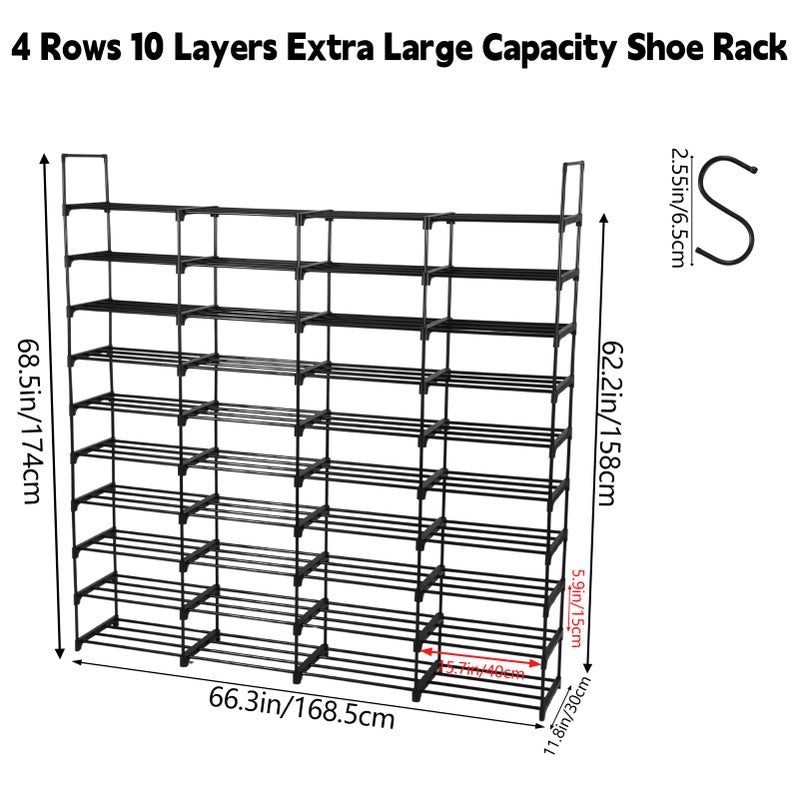 AIHSUMC Extra Large Shoe Rack â€“ 4 Columns Ã— 10 Tiers, Holds Up to 72â€“80 Pairs â€“ Heavy-Duty Stackable Metal Shoe Organizer for Entryway, Closet, Garage - Image 2