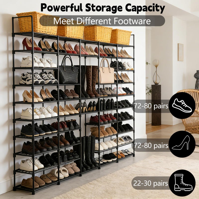 AIHSUMC Extra Large Shoe Rack â€“ 4 Columns Ã— 10 Tiers, Holds Up to 72â€“80 Pairs â€“ Heavy-Duty Stackable Metal Shoe Organizer for Entryway, Closet, Garage - Image 4