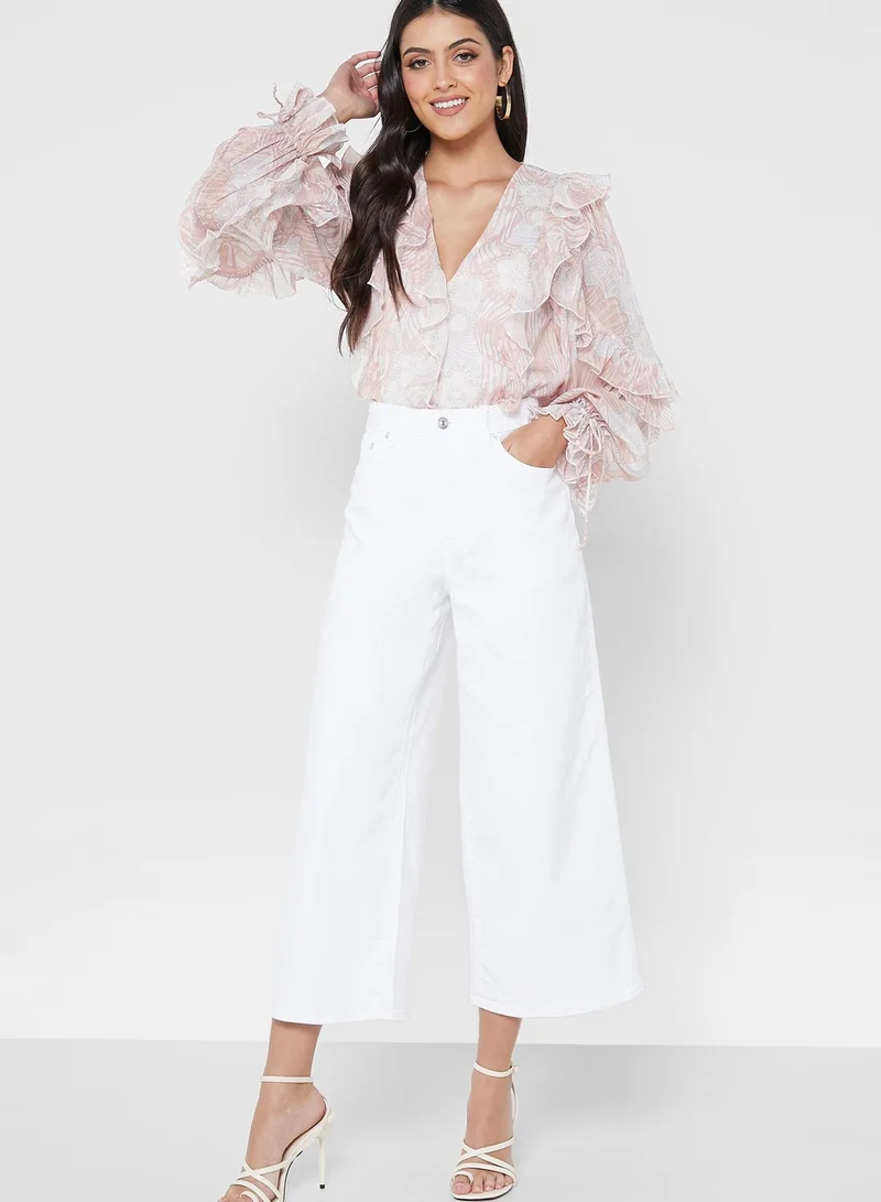 Ted Baker V-Neck Ruffle Detail Balloon Sleeve Top