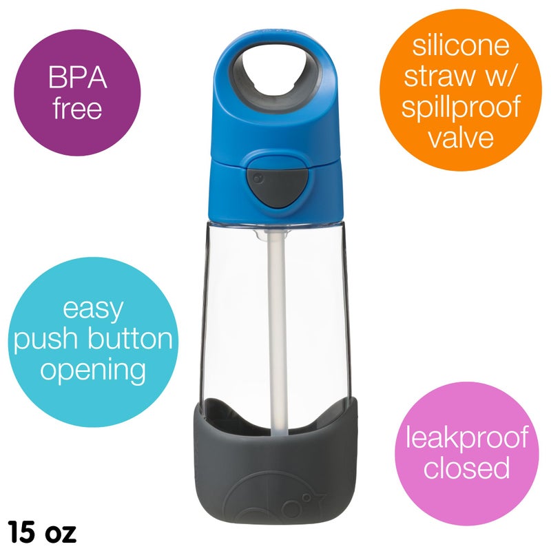 b.box Kids Water Bottle - Tritan Toddler Drink Bottle with Straw for School, Daycare, Travel w/Easy-Grip Triangular Design, Leak Proof Lid & Handle, BPA Free, Dishwasher Safe (Blue Slate) - Image 3