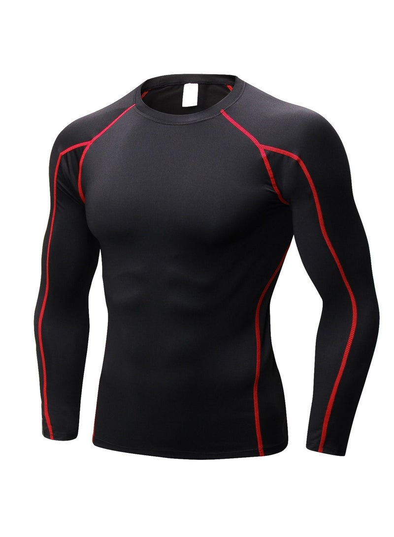 نيبمينينت Men Quick Dry Breathable Long Sleeve Shirt Black/Red - Image 1