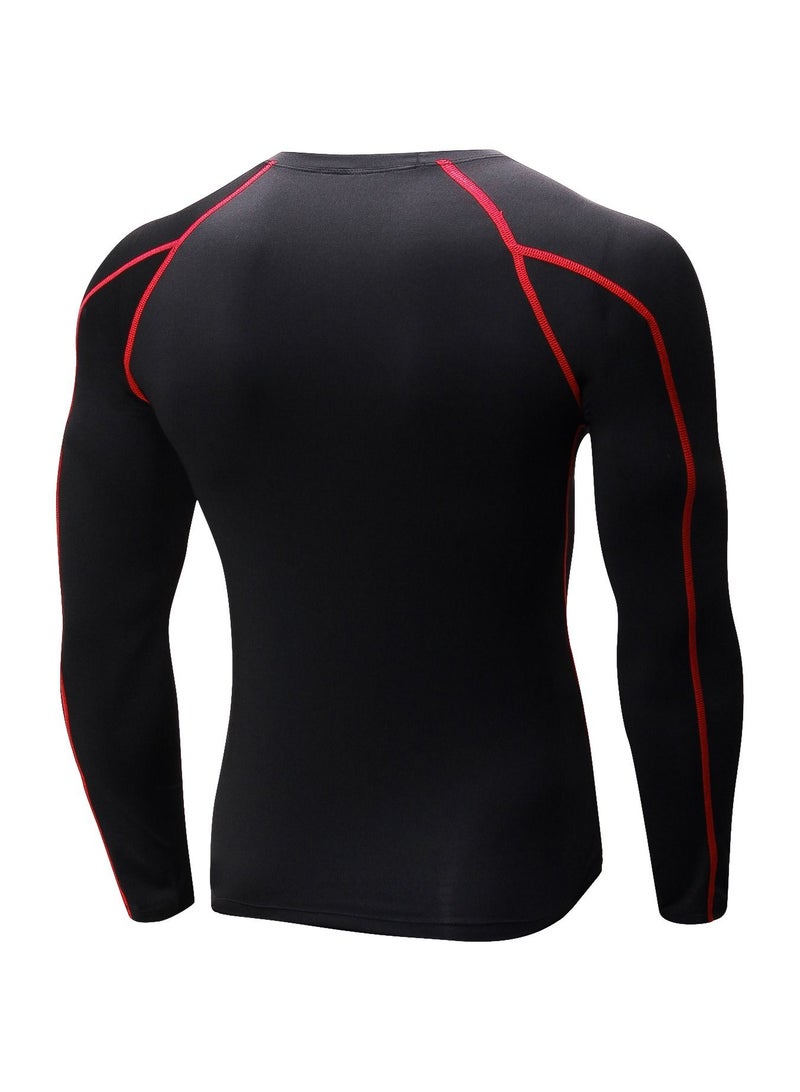 نيبمينينت Men Quick Dry Breathable Long Sleeve Shirt Black/Red - Image 2