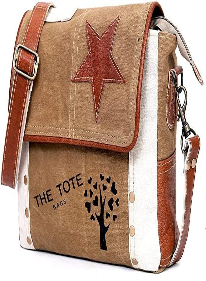 CREATIVE LEATHER ART Vintage Canvas Leather Messenger Bag for Men & Women, Crossbody, Shoulder Bag, Satchel 11" with Star Flap Small Travel Use - Image 5
