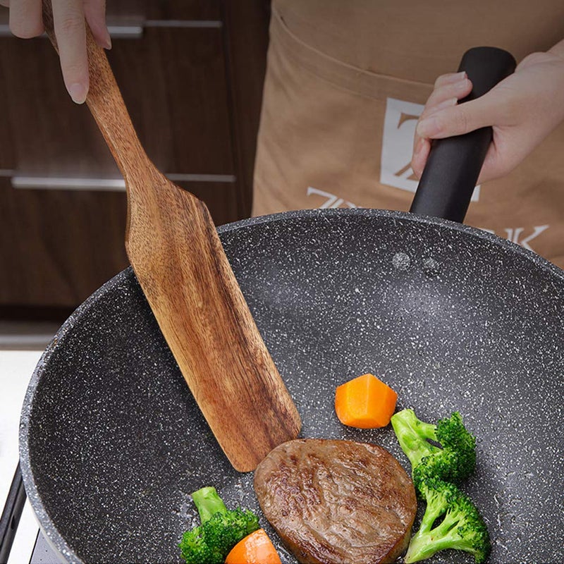 AOOSY Wooden Spurtle Set As Seen On TV, AOOSY 5 Pcs Natural Acacia Wood Spatula Kitchen Tools Utensil Set Heat Resistant Non Stick Wood Cookware, Slotted Spatula for Stirring - Image 4