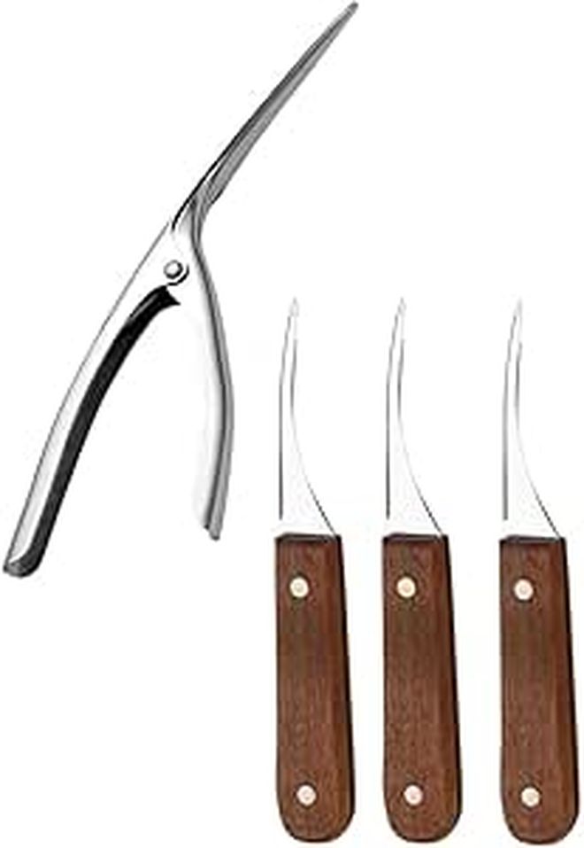 Stainless Steel Shrimp Peeler and Deveiner Set with Walnut Wood Handle 4 Pieces Kitchen Tool - Image 1