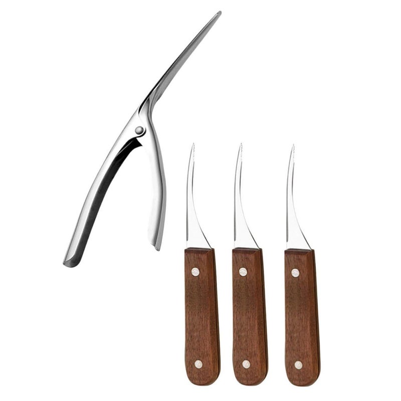 Stainless Steel Shrimp Peeler and Deveiner Set with Walnut Wood Handle 4 Pieces Kitchen Tool - Image 2