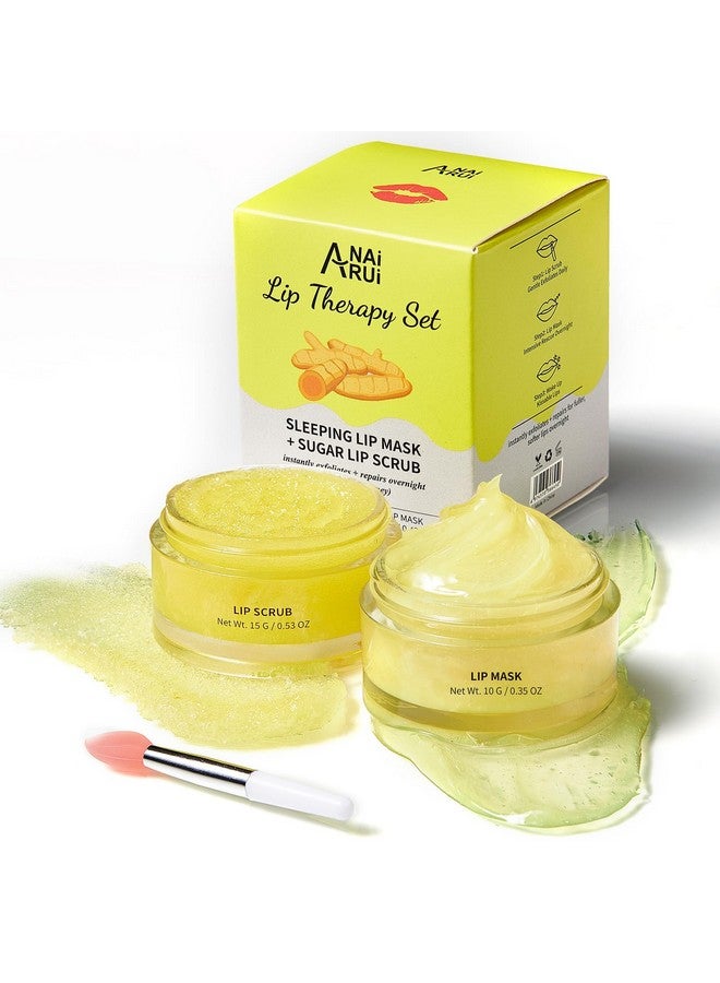 ANAI RUI Lip Care Kit - Lip Sugar Scrub Set, Lip Sleeping Mask & Lip Exfoliator Scrub - Overnight Lip Skin Treatment - Scrub & Moisturizer For Dry Chapped Cracked Peel Lips (Turmeric+Honey) - Image 1