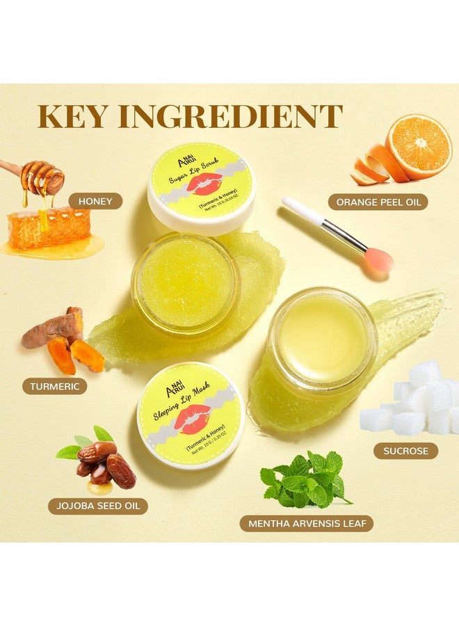 ANAI RUI Lip Care Kit - Lip Sugar Scrub Set, Lip Sleeping Mask & Lip Exfoliator Scrub - Overnight Lip Skin Treatment - Scrub & Moisturizer For Dry Chapped Cracked Peel Lips (Turmeric+Honey) - Image 2