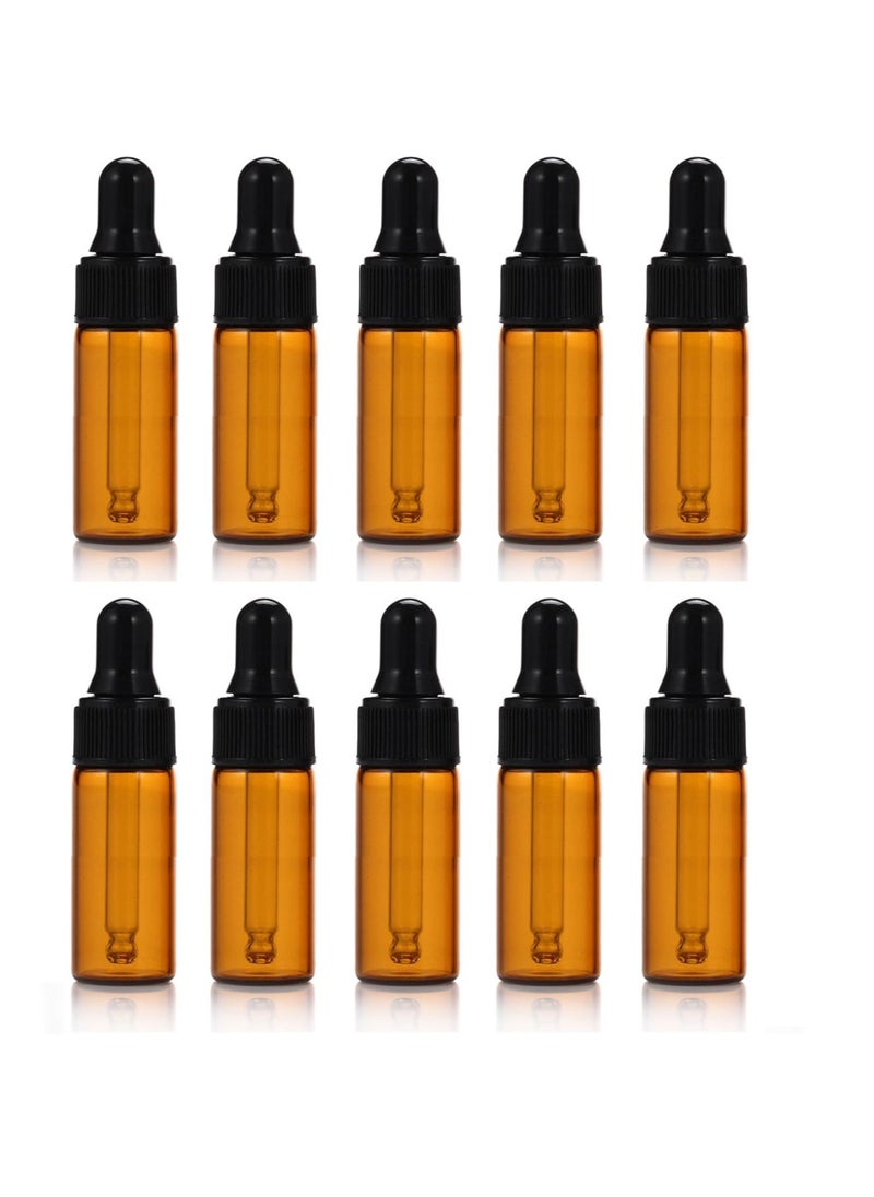 ELFENSTALL - Simple-e 10pcs 5ml 1/6oz Amber Mini Glass Bottle Amber Sample Vial Small Essential Oil Bottle with Glass Eye Dropper + 1pc Glass Clean Cloth + 1pc 3ml dropper (10) - Image 1