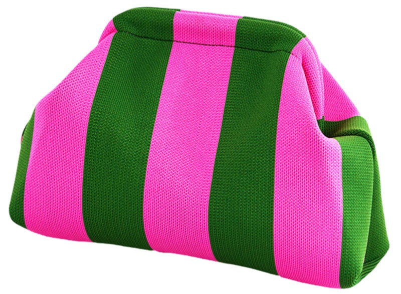 DIHKLCIO Clutch Purses for Women Summer Beach Woven Crochet Handbag Dumpling Striped Ruched Cloud Purse colorblock Evening Bag pink green - Image 1