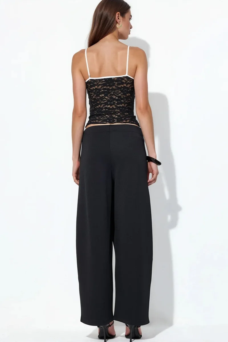 Busem Black BUSEM Women's High-waist Wide-leg Crepe Trousers for Women | Best Price UAE