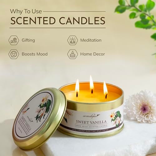 Aromahpure Vanilla 3 Wick Candle in Container with Lid | 85g | Burn Time 7 Hours | Scented Candle | Relaxing Aromatherapy Candles for Home Décor, Gifting, Bedroom & Spa - Image 5