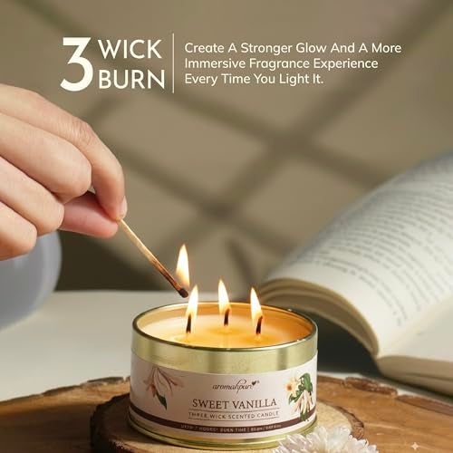 Aromahpure Vanilla 3 Wick Candle in Container with Lid | 85g | Burn Time 7 Hours | Scented Candle | Relaxing Aromatherapy Candles for Home Décor, Gifting, Bedroom & Spa - Image 3