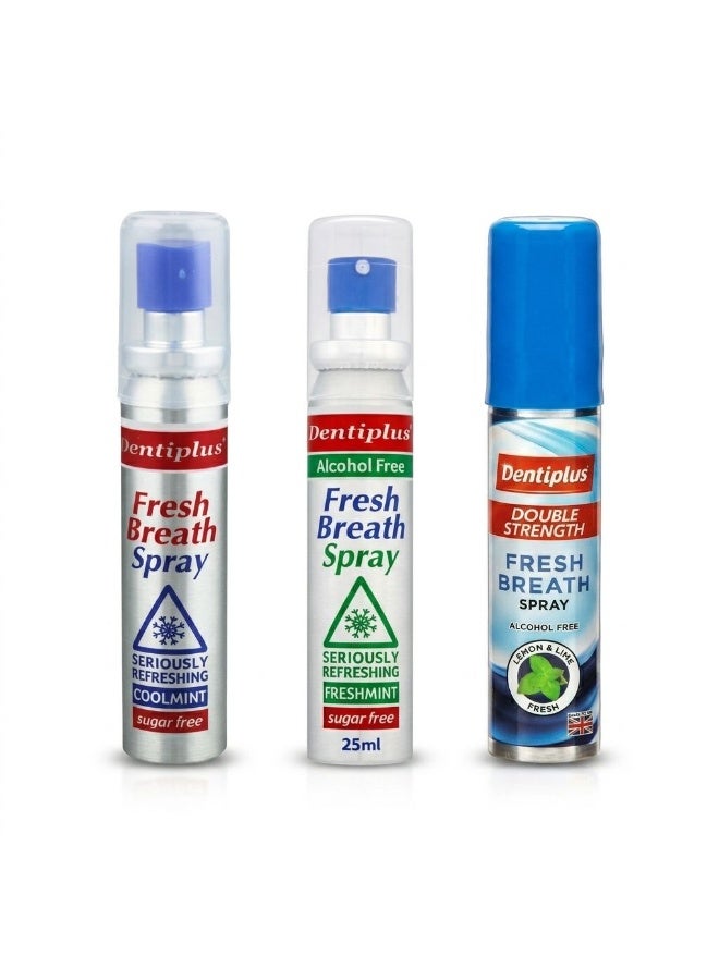 Dentiplus Fresh Breath Spray Variety Pack 3 x 25ml