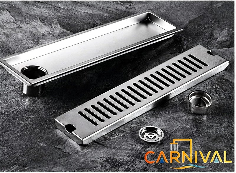 CARNIVAL LinearVertical 12 x 4 Shower Water Drain Channel 12 inch Long Floor Drainer for Bathroom Bathroom Drainage Jali 304 Stainless Steel Side Hole 12x4 - Image 2
