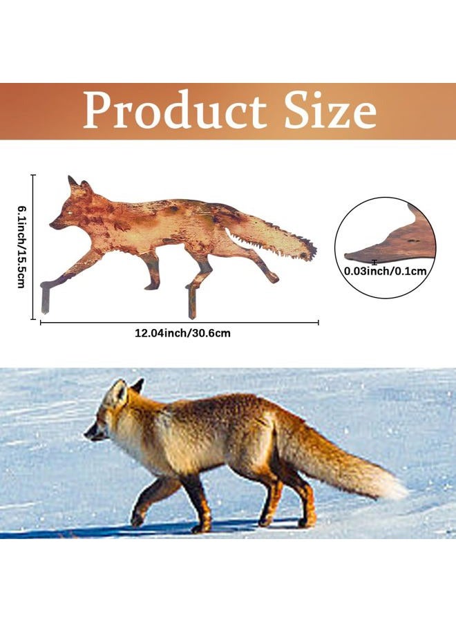 CREATCABIN Rustic Metal Fox Garden Decoration Animal Garden Statues Stakes Outdoor Rusty Fox Sculptures Figures for Patio Lawn Yard Backyard Art Decoration Housewarming Chocolate Color 6.1 x 12 inch - Image 2
