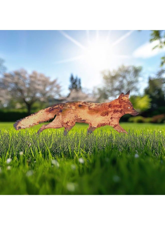 CREATCABIN Rustic Metal Fox Garden Decoration Animal Garden Statues Stakes Outdoor Rusty Fox Sculptures Figures for Patio Lawn Yard Backyard Art Decoration Housewarming Chocolate Color 6.1 x 12 inch - Image 4