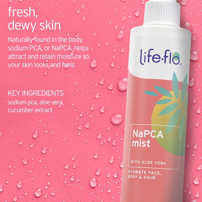 LIFE-FLO NaPCA Hydrating Mist for Skin Care and Hair Care - w/Sodium PCA, Aloe Vera Gel - Face Moisturizer, Makeup Setting Spray, Refreshing Hair and Body Mist, All Skin Types - 60-Day Guarantee, 8oz - Image 2