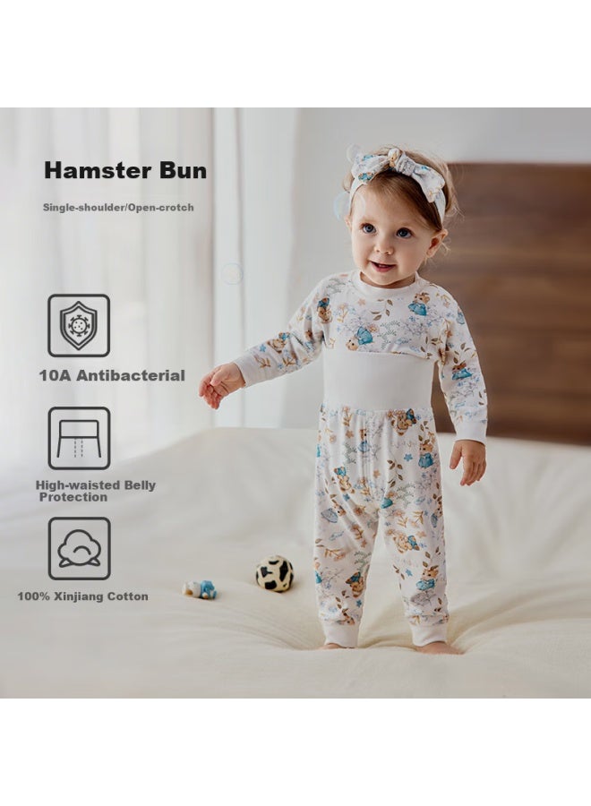 Ouyun Baby And Children's Pajamas, Autumn And Winter Sleepwear For Boys And Girls, Pure Cotton High-waist Tummy Protection Warm Set, Hamster Bun, Size 73 - Image 1