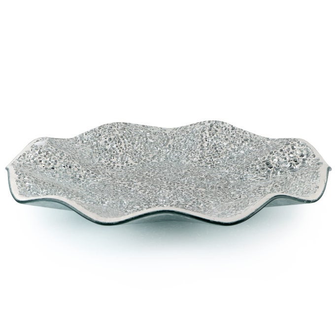 Mosaic Centerpiece Tray 116 Decorative Glass Plate Home Decor Glass Bowl for Dining Room Table Coffee Table Gift Silver