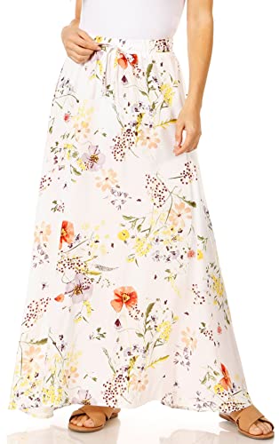Simlu Floral Maxi Skirts for Women Long Length Reg & Plus Size Skirts for Women & Teens, Summer Beach Coverup Skirt Aline Flowy Elastic High Waisted Midi Womens Skirts (Large, Tropical Floral) - Image 1