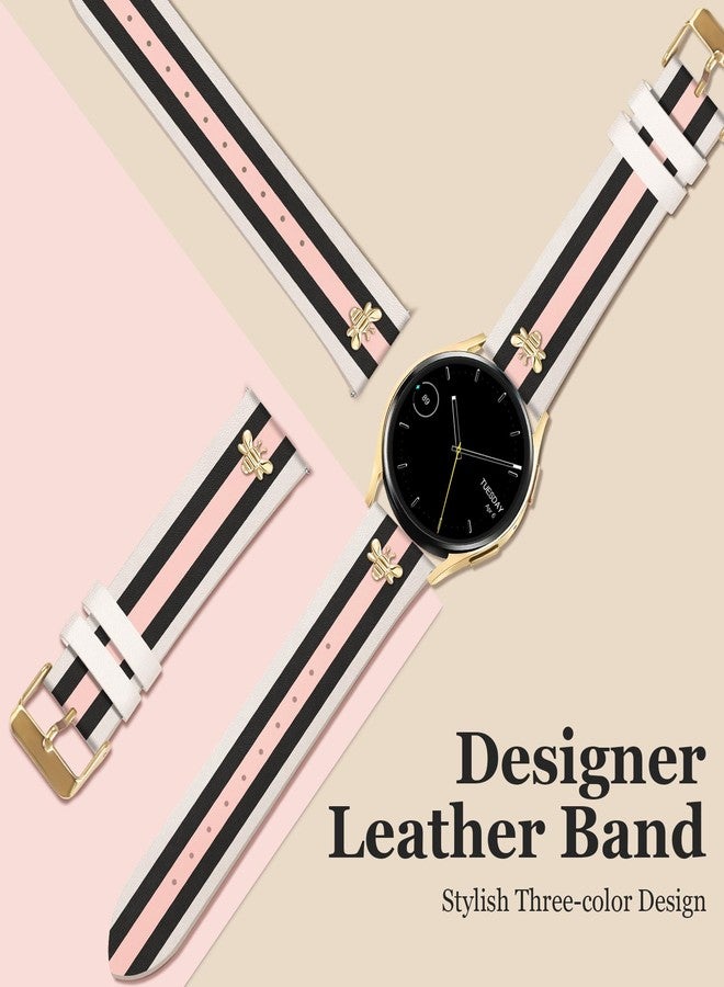 MOINSPIRE Designer Leather Bands with Charms Compatible with Samsung Galaxy Watch 7/6/5/4/Active 2 40mm 44mm/Watch 6 Classic 43mm 47mm/Watch 5 Pro 45mm/Watch 4 Classic 42mm 46mm, 20mm - Image 3