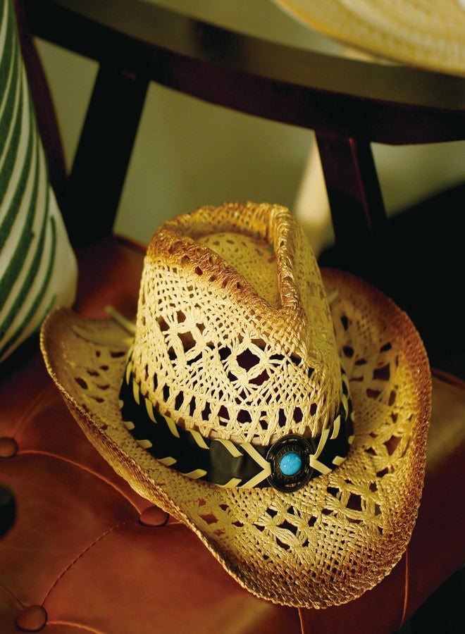 YOUBADU Western Straw Cowboy and Cowgirl Hats with Decorative Bands - Unisex Wide Brim Raffia Style Sun Hat - Image 5